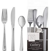 ELEGANI White Silver Premium Tableware; Silver Plastic Cutlery Set (2X Pack of 32ct Each)