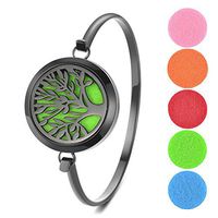 Garden Charms Black Color Aromatherapy Perfume Essential Oils Diffuser Bracelet Locket Bangle with 5 Color Felt Pads (Tree of Life)