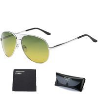 Baselay Night Driving Glasses, Classic Aviator Pilot HD Polarized Anti Glare Night Vision Safety Sunglasses for Men Women (Silver)