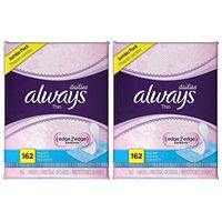 Always Thin Dailies Wrapped Liners, Unscented, 162Count (2 Pack)