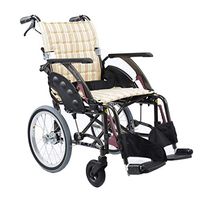 FXNN Transport Wheelchair Wheelchair - Handbrake Design Wheelchair Foldable Home Care Aluminum Handcart Suitable for Elderly Disabled Walker (Color : Beige)