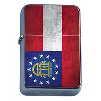 Georgia State Flag Flip Top Oil Lighter S1 Smoking Cigarette Smoker Includes Silver Case