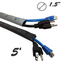 1.5" Flexible Side Entry Cable Sleeve Wrap Cover with Snap Button Fastener - Reversible Silver (Gray) / Black - 5FT