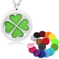 Ginooars 30mm Aromatherapy Essential Oil Diffuser Stainless Steel Locket Clover Pendant and 20pcs Refill Pads