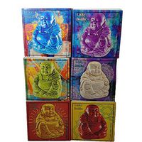 Decorative Matches 6 Square Box Set- Strike Strip on Side of Box- Colored Match Tips- Wooden Matches (Lucky Buddha)