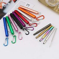 Reusable Collapsible Stainless Steel Straws Great for Travel, Drinking Straws, Reusable straws with case and a straw cleaning brush. Portable straw to go, collapsible straw with keychain. (Red)