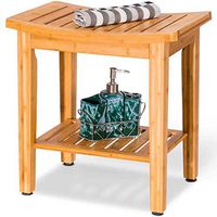 Fantask Bamboo Shower Bench Seat with Underneath Storage Shelf, Indoor Outdoor Shower Bath Spa Chair Seat Bench Organizer Stool with Feet, Waterproof Slat Shower Bench for Adult Seniors
