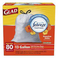 OdorShield Tall Kitchen Drawstring Trash Bags, Hawaiian Aloha, 13 Gal, 80/Box