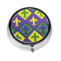 GRTING Mardi Gras Colors Fleur Pill Box Portable Pill Organizer Case Small Medicine Case Excellent Travel Case Holder for Purse Or Pocket