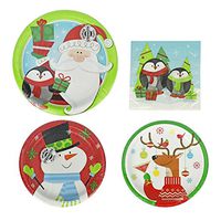 Set of 120 Reindeer, Santa, Penguin, and Snowman Holiday Party Plates and Napkins! 8.75" Large Plates - 6.87" Small Plates - 9.8"x9.75" Small Napkins (Unfolded) - Premium Strength Plates!