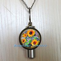 Sunflowers Stainless Steel Urn | Unisex Urn | Sunflowers Cremation Jewelry for Men | Mens Urn Jewelry | Urn Necklace | Ash Necklace | Urn Capsule