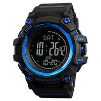 Fashion New Sports Watch Outdoor Multifunction,Men's Digital Altimeter Barometer Sports Watch with Compass Pedometer Stopwatch World Time Weather Forecast 5ATM Waterproof (Color : Blue)