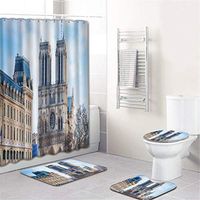 Naiflowers 4 Piece Bath Shower Curtain Sets, Notre Dame de Paris Bathroom Shower Curtain & Toilet Mat & Lid Cover & Non Slip Rugs, Washable Shower Bath Curtain Carpet for Tub Living Room (F)