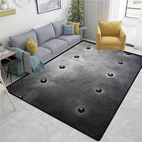 YucouHome Industrial Flowers Door Mat Outdoor Waterproof, Black Grunge Plate Armour Digital Print with Rivets Industrial Theme Print, Fashionable High Class Living Dinning Room(3'x 8') Black Silver