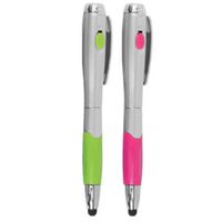 Stylus Pen [2 Pcs], 3-in-1 Universal Touch Screen Stylus + Ballpoint Pen + LED Flashlight For Smartphones Tablets [Green + Pink]