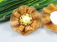 20pcs Organza Rose Flower Button Pearl DIY Craft Appliques U Pick (Coffee)