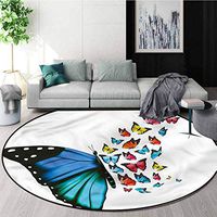 RUGSMAT Butterfly Non Slip Round Rugs,Concept Art Monarch Non Slip Rug Diameter-35