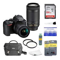 Nikon D3500 DSLR Camera w/ 18-55mm & 70-300mm AF-P DX Zoom Lens + UV Filter + Circular Polarizer + 64gb SD Memory Card + Nikon Case + Cleaning Kit with 1 Year USA Warranty