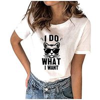 Eoeth I DO What I WAN Letter Print T-Shirt Women Casual Simple Wild Loose Short Sleeve Tees Tops Blouse Shirts Pullover White