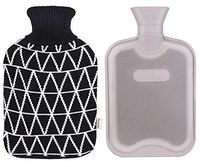 HomeTop Classic Rubber Hot Water Bottle w/Classic Yarn Knit Diamond Check Cover (2 Liter) (Black)