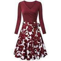Plus Size Dresses,Women's Long Sleeve V- Neck Dresses Vintage Elegant Flared Dress