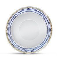 [10 Count - 12oz Bowls] Laura Stein Designer Tableware Premium Heavyweight Disposable Plastic White Soup Bowl And Blue & Gold Border Plastic Party & Wedding Dessert Bowls Midnight Blue Series Dishes