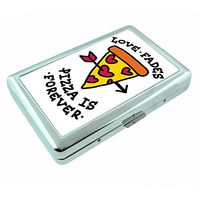 Pizza Love Em4 Hip Silver Cigarette Case Id Holder Metal Wallet 4" X 2.75" RFID Protection