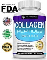 Multi Collagen Peptides Pills 1500 Mg - Type I, II, III, V, X Premium Natural Formula Healthy Skin & Hair, Strong Joint and Anti-Aging, Hydrolyzed Protein, for Men Women, 90 Capsules, Lux Supplement