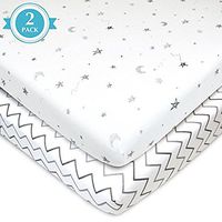 American Baby Company Printed 100% Natural Cotton Jersey Knit Fitted Portable/Mini-Crib Sheet, Grey Stars and Zigzag, Soft Breathable, for Boys and Girls, Pack of 2