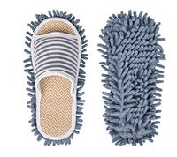 Microfiber Slippers Unisex House Slippers Floor Cleaning Mop Floor Dust Cleaning Tool Men and Women Slippers (Stripe grey, Women11-13/Men 9-11)