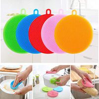 Multipurpose Silicone Dish Sponge | Washing Fruit Vegetables| Clean the head | Silicone Cup Mats |Kitchen Cleaning Scrubber | silicone dish scrubber-3 Pack (Random color:3PC)