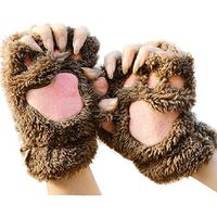 QIUUE Women Plus Velvet Thickening Gloves Half-finger Mittens Flip Keep Warm Gloves Cat Paw Plush Gloves