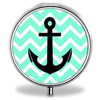 Medicine Pill Boxes Ahchor Unique Round Portable 3 Compartment Metal Pocket Pill Bottle