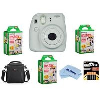 Fujifilm Instax Mini 9 Camera, Smokey White - Bundle with 3X instax Mini Instant Daylight Film Twin Pack, Camera Bag, 4 AA Batteries, Microfiber Cleaning Cloth