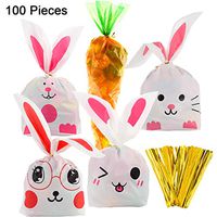 Jetec 100 Pieces Easter Cellophane Carrot-Shaped Bags and Bunny Goody Bag Candy Gift Wrap Bags with 100 Pieces Twist Ties for Party Favors Suppl (Color Set B)