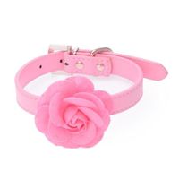 Axchongery Dog Collars, Adjustable Pet Rose Studded Necklace Leather Puppy Neck Strap (Pink, M = 2.042CM(WL))