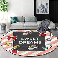 RUGSMAT Sweet Dreams Modern Flannel Microfiber Non-Slip Machine Round Area Rug,Girl Fashion Icons Learning Carpet Non Skid Nursery Kids Area Rug for Playroom Diameter-39