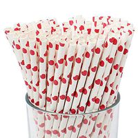 Just Artifacts Decorative Paper Straws 100pcs (Heart Pattern, Red) - Biodegradable Paper Straws for Valentine's Day, Weddings, Baby Showers