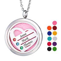 Valyria Birthstone Heart Necklace Aromatherapy Perfume Essential Oil Diffuser Necklace Personalized Necklace 3 Names 3 Birthstones Gift for Family Members