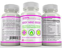Shape Organics Body Mind Boost Energy Clarity Focus Concentration Mood Attention Brain and Nervous Anti Anxiety Stress Panic Depression Improve Memory Support w/Ashwagandha DMAE Ginseng Bacopa Ginkgo