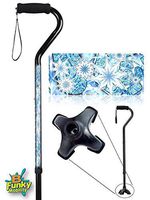 Adjustable Walking Cane Foam Handle Quad Footed Four Pointed Cane Tip Snowflake Holiday Design