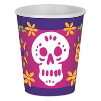 Club Pack of 96 Multicolor Day Of The Dead Beverage Skull Disposable Paper Cups 9Oz.