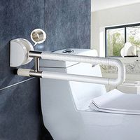 JCWANGDEFU Flip Up Grab Bar Safety Assist Frame Railings Toilet Rail Support Foldable Hand Grips, Stainless Steel, Anti-Slip Nylon, Luminous, Built-in Spring, White A