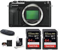 FUJIFILM GFX 50R Medium Format Mirrorless Camera Body (USA Warranty) Bundle, Includes: SanDisk 64GB Extreme PRO SDXC Memory Card (2X) + Card Reader + Memory Card Wallet + Lens Cleaning Kit