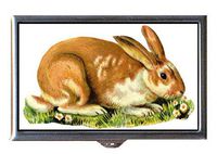 Victorian Bunny Rabbit Nibbles Flowers; Sweet Decorative Pill Box
