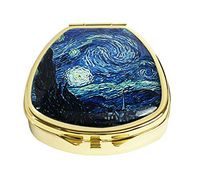 Youroom Custom Stainless Steel Gold Fan Shaped Glass Pill Case Medicine Vitamin Manager Decorative Box (Van Gogh Starry Night Large)