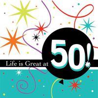 Life is Great 3-Ply 50th Birthday Beverage Napkins 16 Per Pack