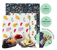 Beeswax Food Wrap Set (3PCS) - Reusable Bees Wax Cover Paper Wraps for Food Storage - Eco Friendly, Sustainable, Plastic Free Beeswrap Set - 2 Medium & 1 Large Bee Wrap - BONUS: Bamboo Utensil Set