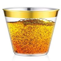 9oz Gold Rim Plastic Cups By Làmaj [50-Pack] | Disposable, Fancy Wedding Cups For Party, Holiday & Formal Occasions | Gold Rimmed, BPA-Free, Resilient & Elegant Drink-ware For Wine, Beer, Water & More