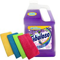 Fabuloso Makes 64 Gallons Lavender Purple Liquid Multi-Purpose Professional Household Non Toxic Fabolous Hardwood Floor Cleaner Refill + 4 UBEN Microfiber 12 X 12 Cleaning Cloths - Colors May Vary